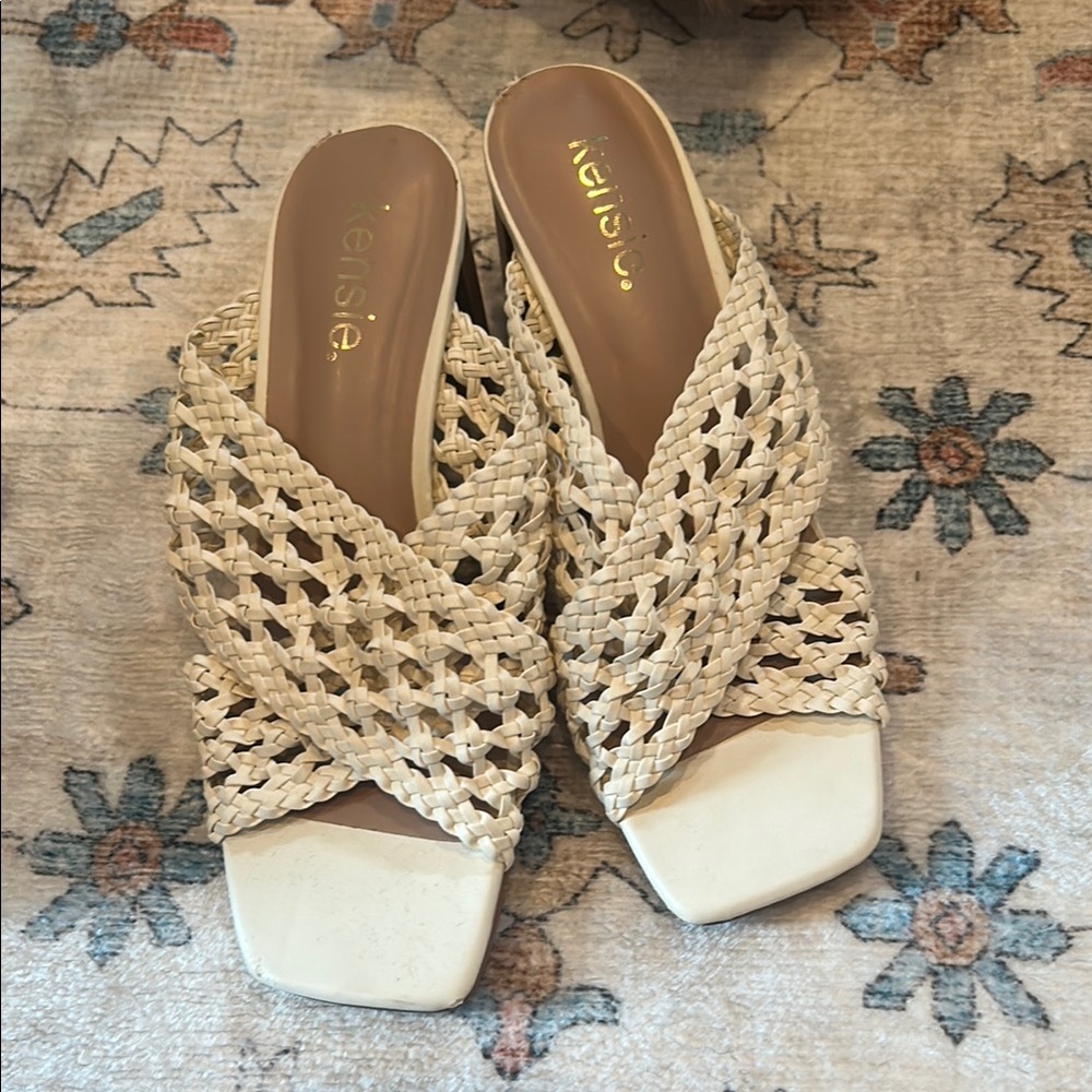 Kensie Cream Woven Sandals with Braided Design